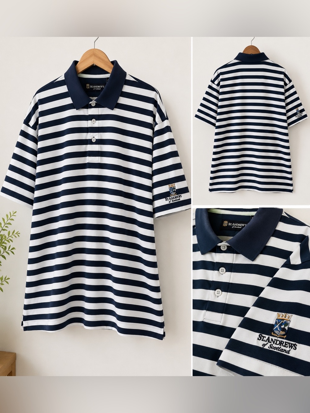 St. Andrews of Scotland Embroidered Logo Golf Striped‎ Polo Size XL